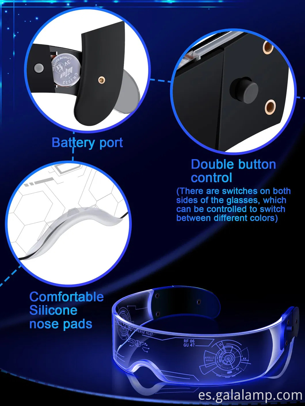 Coloridas Gafas de visión nocturna LED de alta definición Luz de gradiente